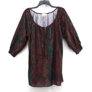 Maurices Shirt Womens Size 2 Red 3/4 Sleeve Tunic Blouse